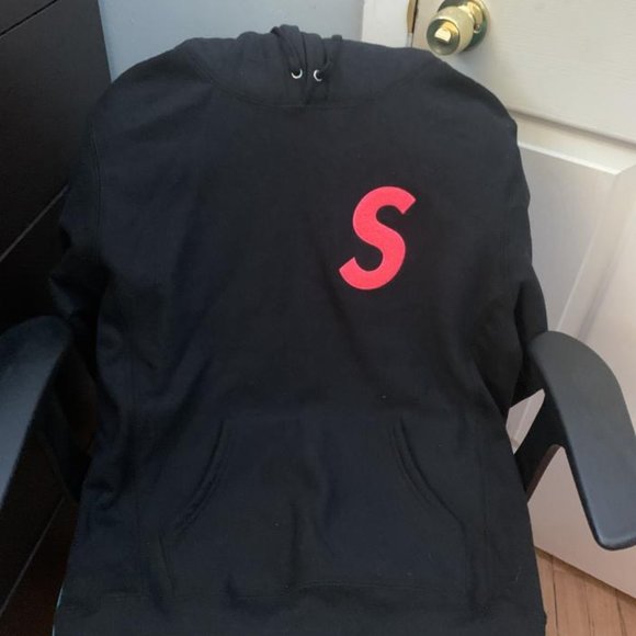 Supreme S Logo Hoodie Black with Pink S - Picture 1 of 3